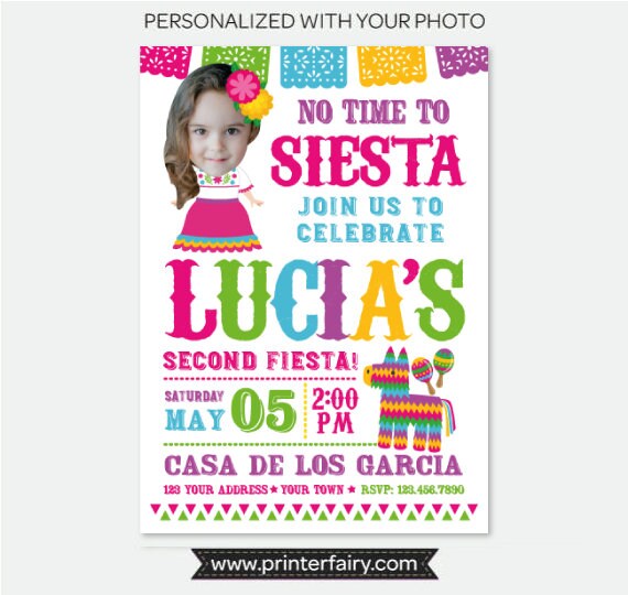 Fiesta Birthday Invitation with Photo, Cinco de Mayo, Senorita (Digital)