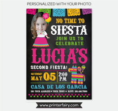 Fiesta Birthday Invitation with Photo, Cinco de Mayo, Senorita (Digital)