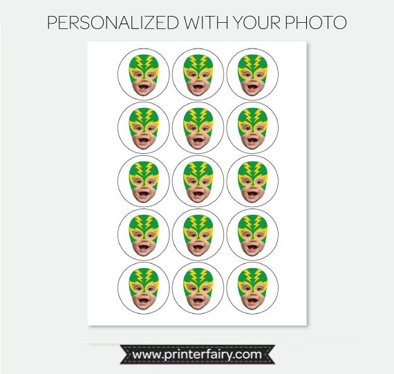 Lucha Libre Party Theme Personalized Toppers or Labels with your Photo, Digital Printable Design