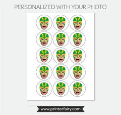 Lucha Libre Party Theme Personalized Toppers or Labels with your Photo, Digital Printable Design