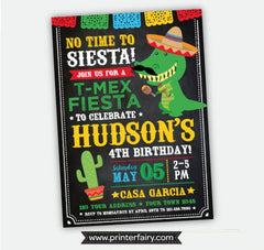 T-Mex Fiesta Birthday Invitation, Dinosaur Invite (Digital)