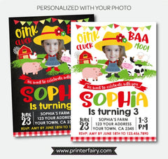 Farm Girl Birthday Invitation with Photo, Barnyard Animals (Digital Invitation)