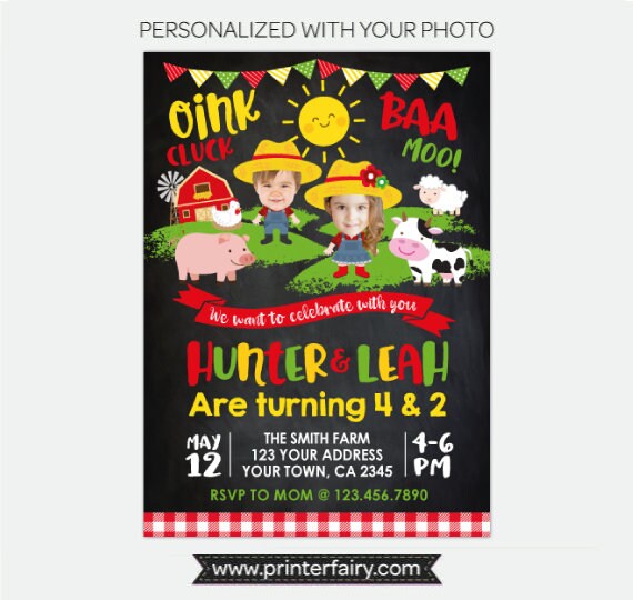 Farm Birthday Invitation with Photo, Barnyard Party (Digital Invitation)