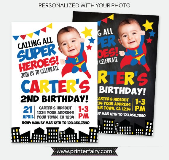 Personalized Superhero Birthday Invitation with Photo (Digital Invitation)