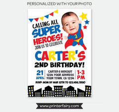Personalized Superhero Birthday Invitation with Photo (Digital Invitation)