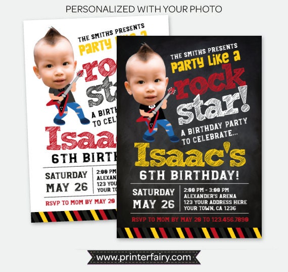 Personalized Rock Star Birthday Invitation with Photo (Digital)