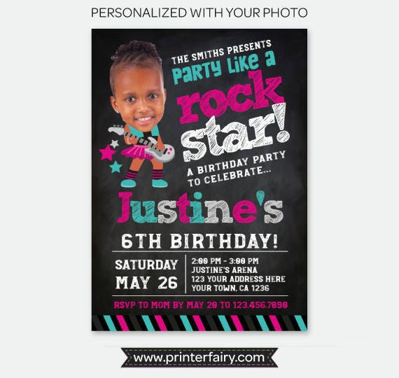 Rock Star Girl Birthday Invitation with Photo (Digital)