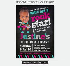 Rock Star Girl Birthday Invitation with Photo (Digital)