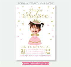 Princess Birthday Invitation personalized with Photo for Any Age, Digital or Printable Design