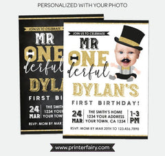 Mr Onederful First Birthday Invitation with Photo, Personalized Digital Designs