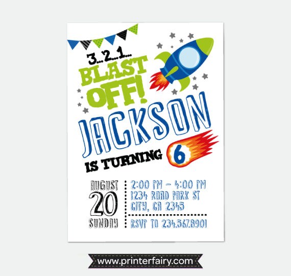 Personalized Rocket Birthday Invitation, Space Party (Digital Invitation)