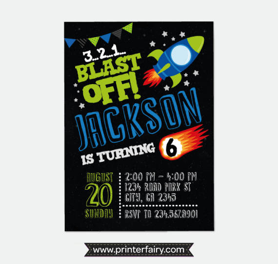 Personalized Rocket Birthday Invitation, Space Party (Digital Invitation)