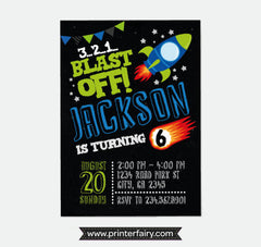 Personalized Rocket Birthday Invitation, Space Party (Digital Invitation)