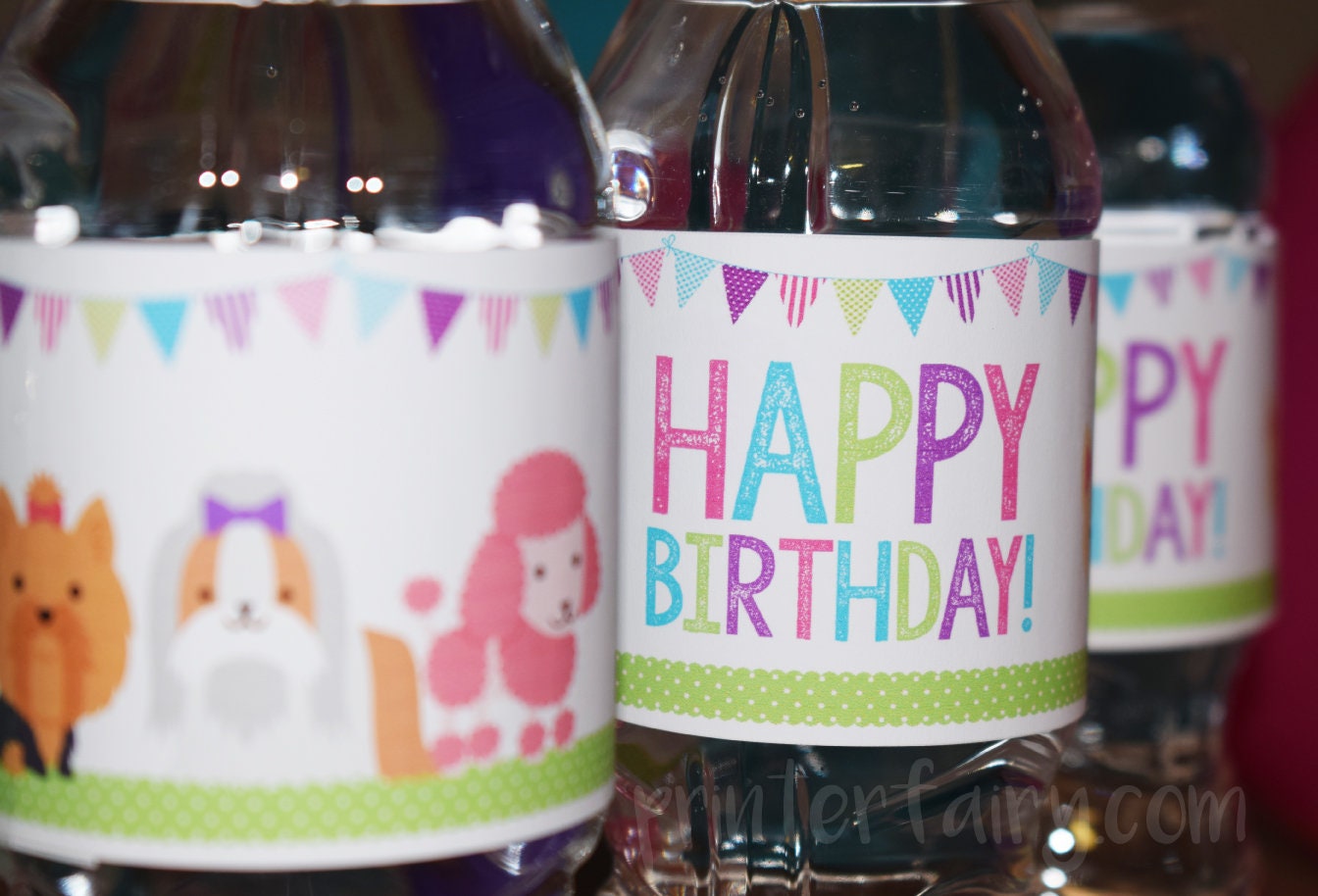 Puppy Birthday Water Bottle Labels, Printable Party Decor (Instant Download)