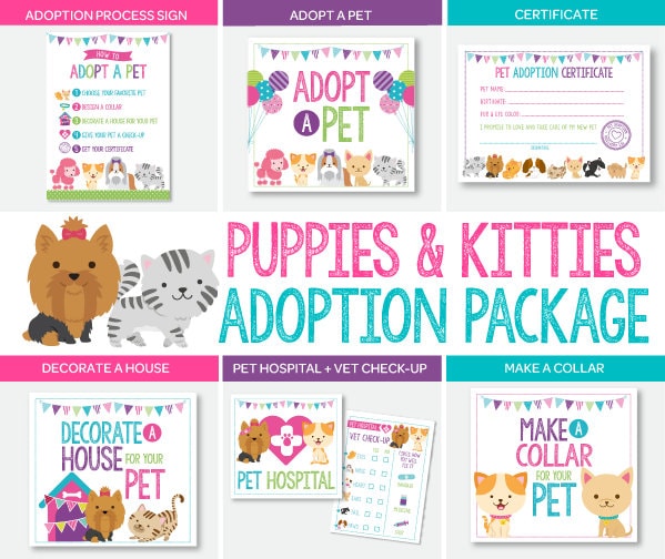 Puppy & Kitty Adoption Station Printables, Pet Adoption Center (Digital Download)