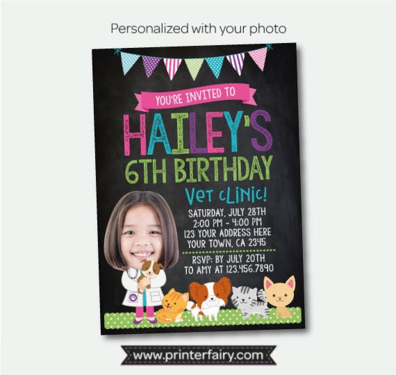 Puppies and Kitties Birthday Invitation, Vet Clinic, Photo (Digital)