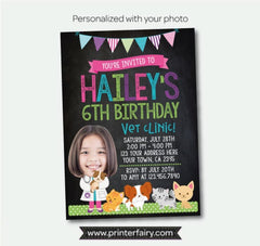 Puppies and Kitties Birthday Invitation, Vet Clinic, Photo (Digital)