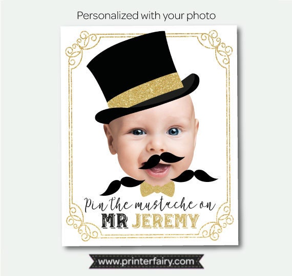 Mr Onederful Birthday Party, Pin the Mustache Game, Personalized with photo, Digital Design