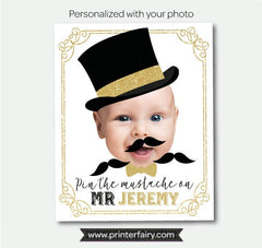 Mr Onederful Birthday Party, Pin the Mustache Game, Personalized with photo, Digital Design