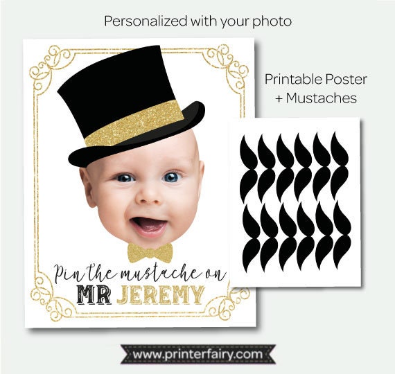 Mr Onederful Birthday Party, Pin the Mustache Game, Personalized with photo, Digital Design