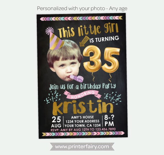 Adult Birthday Invitation Personalized with Photo for any age, Digital Printable Design