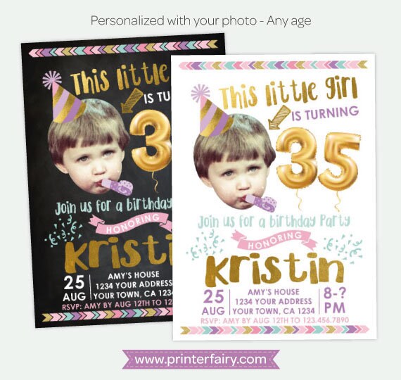 Adult Birthday Invitation Personalized with Photo for any age, Digital Printable Design