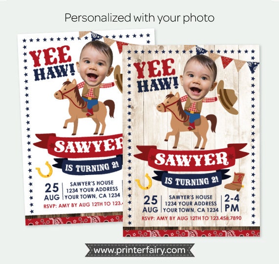 Cowboy Photo Birthday Invitation, Buckaroo Western Party (Digital)