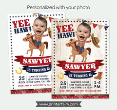 Cowboy Photo Birthday Invitation, Buckaroo Western Party (Digital)