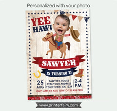 Cowboy Photo Birthday Invitation, Buckaroo Western Party (Digital)