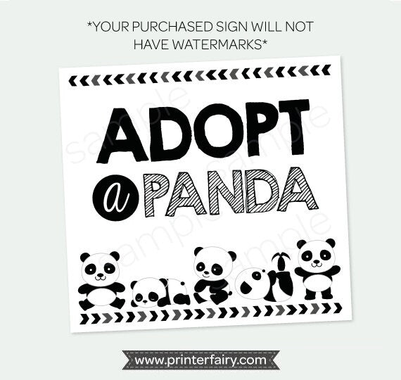 Adopt a Panda Sign and Certificate, Pet Adoption Party, Instant Download