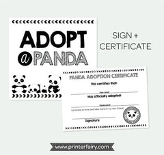 Adopt a Panda Sign and Certificate, Pet Adoption Party, Instant Download