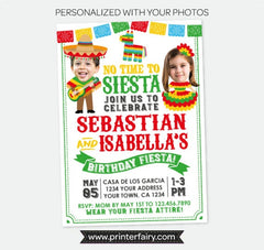 Fiesta Birthday Invitation with Photo, Sibling Joint Party (Digital Invitation)