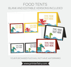 Dragon Food Tents Printable PDF Template and blank versions, Instant Download