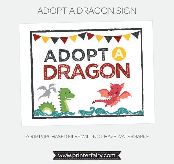 Adopt a Dragon Sign and Certificate, Dragon Birthday Party (Instant Download)