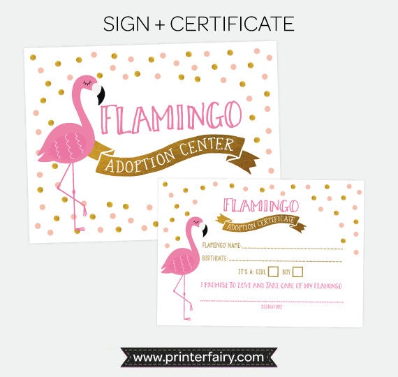 Flamingo Adoption Party Printables, Luau Birthday Games, Adoption Certificate (Instant Download)