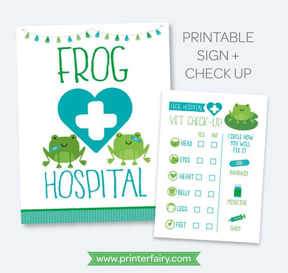 Frog Hospital Sign, Vet Checkup, Adoption Certificate (Printable Download)