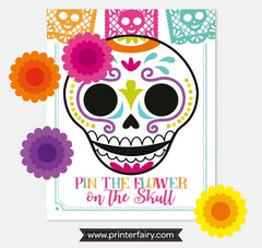 Day of the Dead Party Game, Pin the Flower on Skull, Digital Printable Instant Download