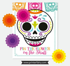 Day of the Dead Party Game, Pin the Flower on Skull, Digital Printable Instant Download