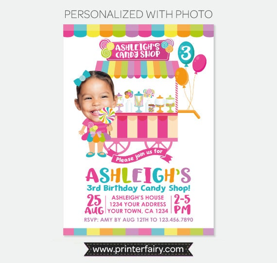 Personalized Candy Shop Birthday Invitation with Photo (Digital)