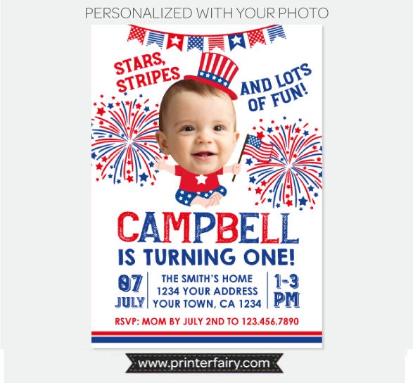 Photo 4th of July Birthday Invitation, Little Firecracker (Digital Invitation)