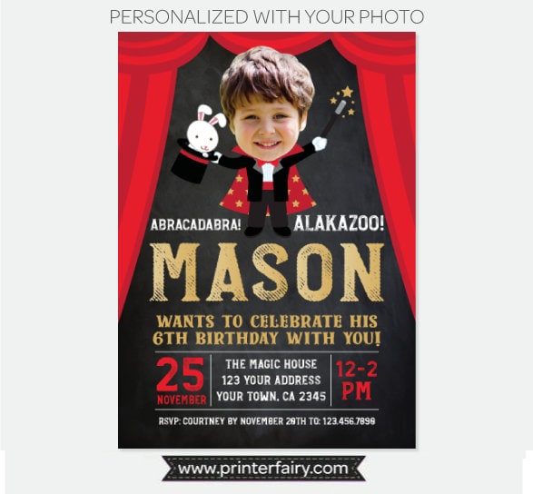 Personalized Magic Show Birthday Invitation with Photo (Digital)