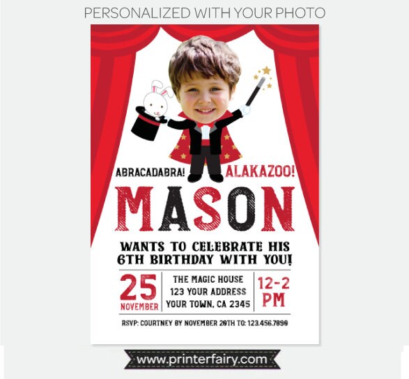 Personalized Magic Show Birthday Invitation with Photo (Digital)