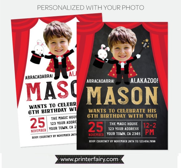 Personalized Magic Show Birthday Invitation with Photo (Digital)