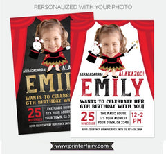 Magic Show Girl Birthday Invitation with Photo, Personalized Digital or Printable Design