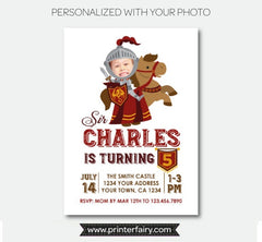 Knight Birthday Party Invitation Personalized with Photo, Digital Printable Design