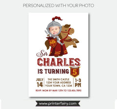 Knight Birthday Party Invitation Personalized with Photo, Digital Printable Design