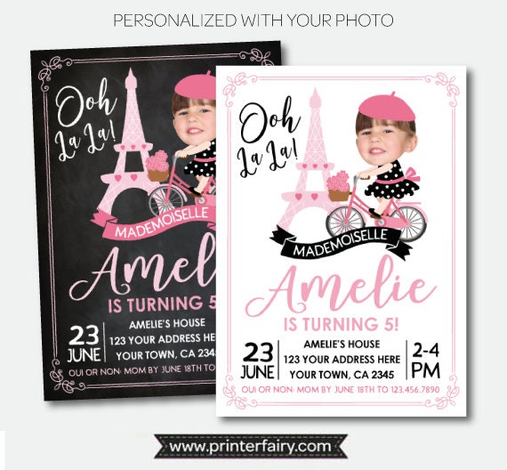 Paris Birthday Party Personalized Invitation with Photo, Digital or Printable Design