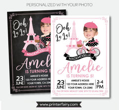 Paris Birthday Party Personalized Invitation with Photo, Digital or Printable Design