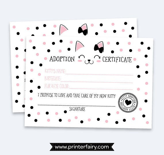 Kitten Adoption Party Sign and Certificate (Instant Download)