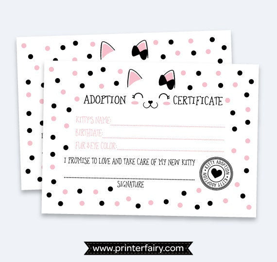 Kitten Adoption Party Sign and Certificate (Instant Download)